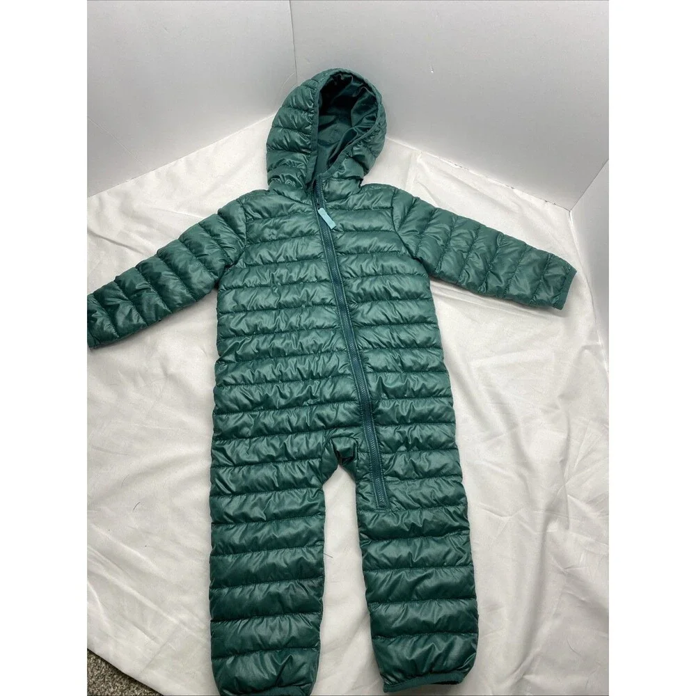 Primary Kids Puffer Bunting Snowsuit Teal Green 12-18 Months Hooded Baby